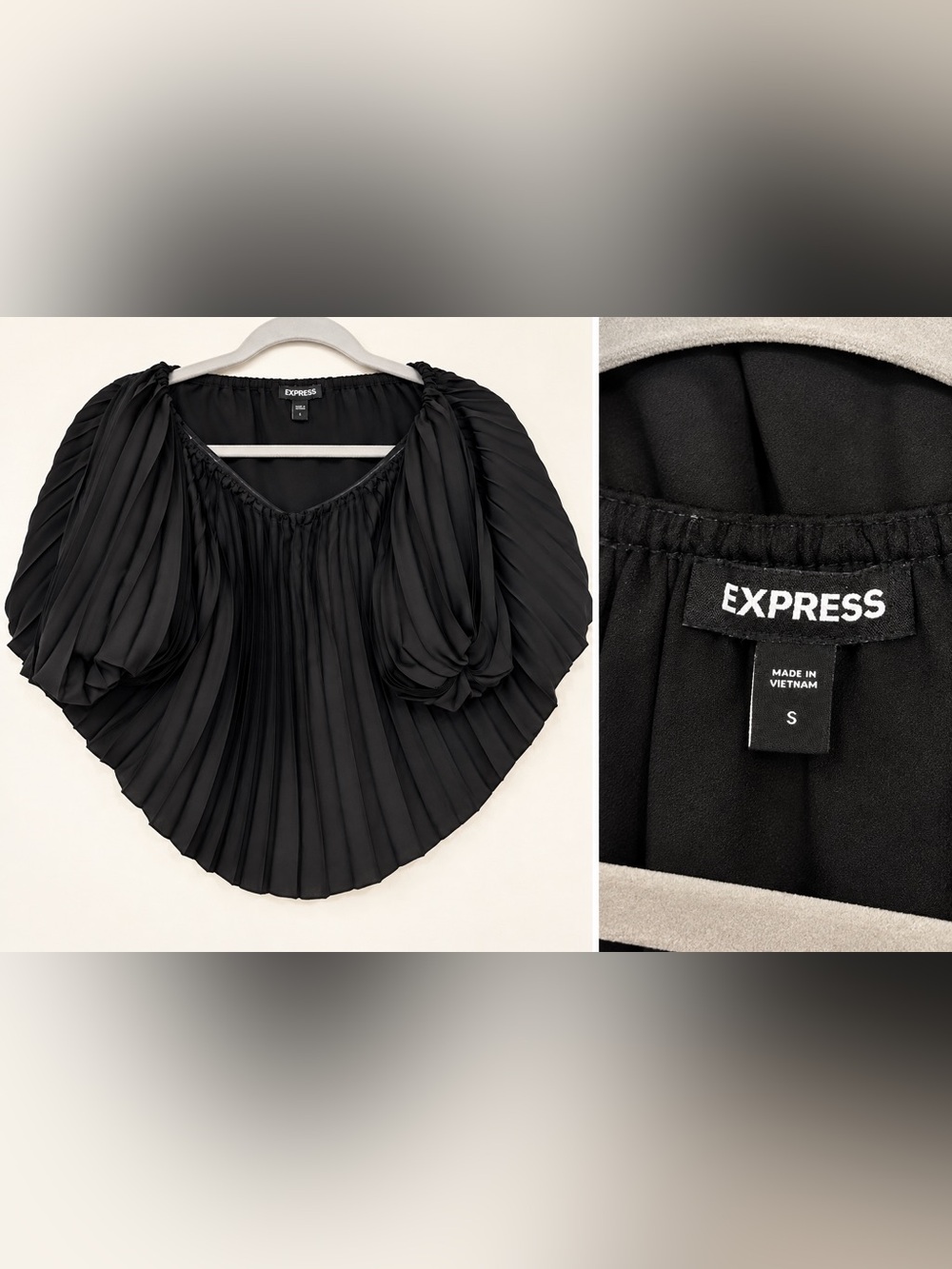 Express Black Pleated Puff-Sleeve Women's Top